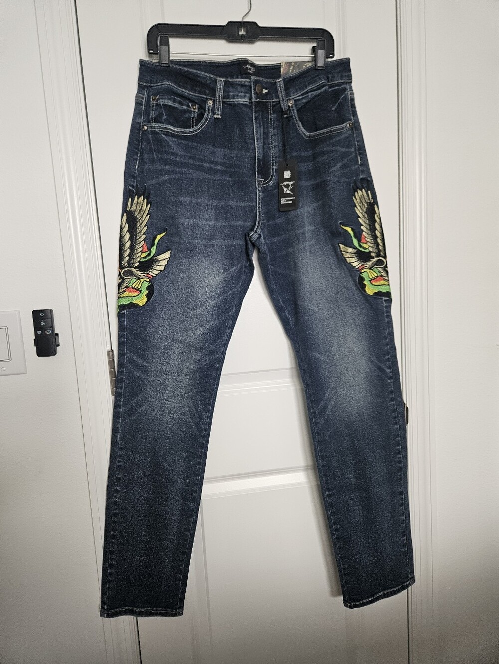 NWT Ed Hardy Eagle Snake Slim Straight Y2K Med Blue Denim Jeans Mens Size 32